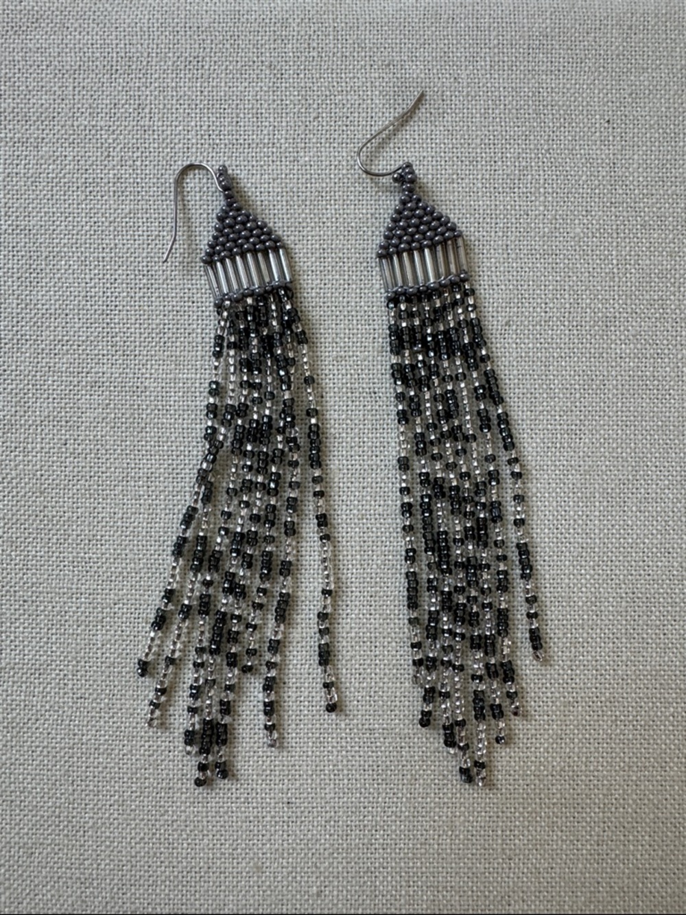 Noonday Collection Black and Silver Beaded Fringe Earrings